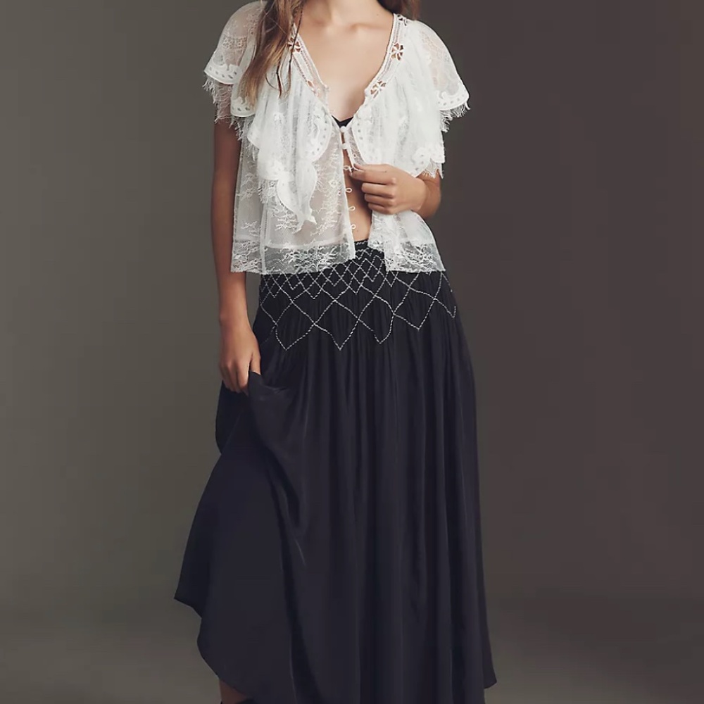 NEW WITHOUT TAGS By Anthropologie Smocked Soft Midi Gray Skirt, M